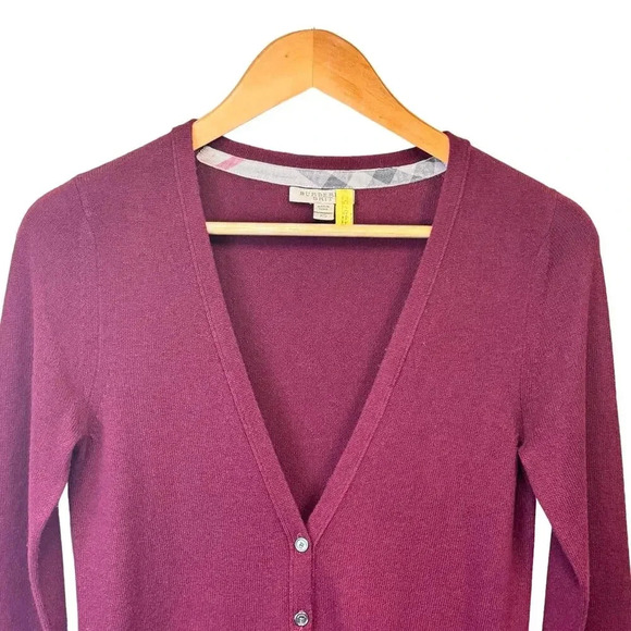 Burberry Brit 100% Cashmere Purple Wine Cardigan Sweater Women's XS - Picture 2 of 11